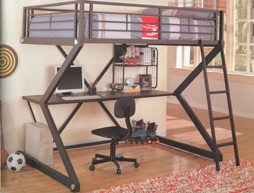Loft Bed - Full Size Workstation Loft Bunk Bed in Matte Black - Coaster