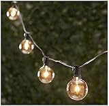 G40 Light String Outdoor/Indoor, 25ft Water Resistant, UL cert, G40 Clear Globe Bulbs. 100% Satisfaction Guaranteed. Optimal Installation Convenience & Safety. Longtime Favorite "Tuscan" style. Inspected & Packaged in USA. Purchase Supports Charity.