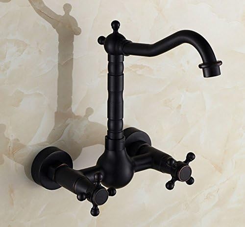 Koen Wall Mount Black Kitchen Bathroom Sink Faucet Double Cross Handle Swivel Spout Basin Mixer Tap Oil Rubbed Bronze