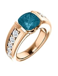 14K Rose Gold 8.00x8.00mm Antique Cushion Cut London Blue Topaz and Diamond Ring -- LIFETIME WARRANTY