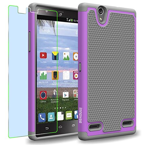 ZTE Lever LTE / Z936L Case, INNOVAA Smart Grid Defender Armor Case W/ Free Screen Protector &amp; Touch Screen Stylus Pen - Grey/Light Purple