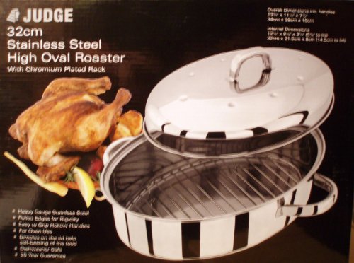 JUDGE HIGH OVAL STAINLESS STEEL SELF BASTING ROASTER. 32CM.