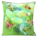 IMAGE OF Lama Kasso Exotic Asia Pale Green Orchids on a Beautiful Green Satin 18-Inch Square Pillow, Design on Both Sides