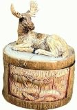 Round Wood Carved Look Moose Theme Trinket Treasure Box 4.5