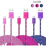 Micro USB Cable, Boxeroo 3-Pack Colorful 10ft 3m Premium Nylon Braided High Speed USB 2.0 A Male to Micro B Sync Charger Cord For Samsung, HTC ,LG, More Android Phones and More(Rose,Pink,Purple)