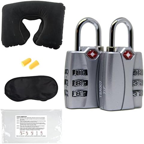 TSA Approved Luggage Locks (2 Pack Silver) Heavy Duty with Open Alert Indicator and Includes Travel Accessories Kit