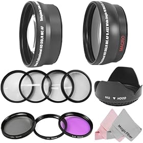 Essential Lens Accessory Kit for NIKON (D7000 D5100 D5000 D3200 D3100 D3000) - Includes: 2X Telephoto and 0.45X Wide Angle (w/ Macro Portion) High Definition Lenses + Filter Kit (UV, Polarizer, Fluorescent) + Macro Close Up Set (+1 +2 +4 +10) + Tulip Flower Lens Hood + 2 Premium MagicFiber Microfibe