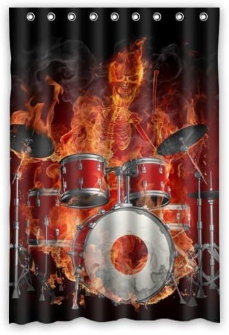 48"(w) x 72"(L) Custom rock flaming drum set/drum kit musical instrument Bathroom Waterproof Polyester Fabric Shower Curtain