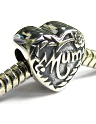 Sterling Silver Heart Love Mum Mother Flower Bead For Pandora Troll Chamilia Biagi European Charm Bracelets
