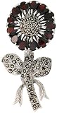 Revoni Sterling Silver Marcasite Large Sunflower Brooch Pin w/ Pear Cut Garnet Stones, 2 7/16 in. (62mm) tall
