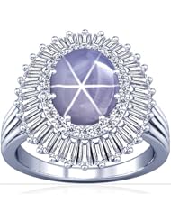 18K White Gold Oval Cut Blue Sapphire Fana Designer Ring