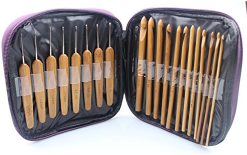 PeterLong 20pcs Bamboo Crochet Hooks Knitting Needles Set with case bag 2.0mm-10mm
