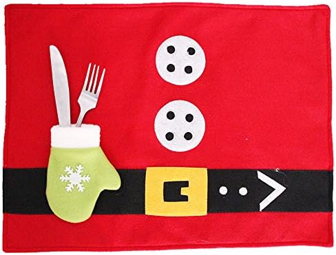 Amigo Global Xmas Decors Christmas Placemats Table Mats Food Dinning Placemats with Tableware Holder Bag - Set of 4
