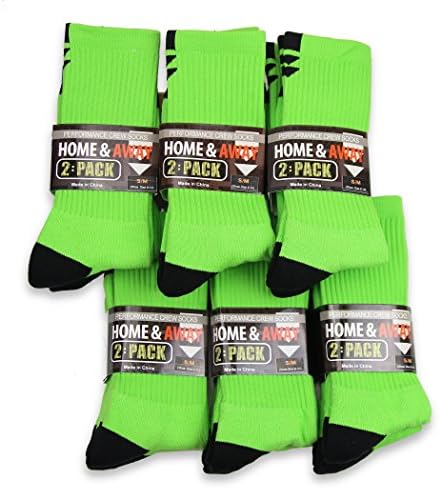 Sport Performance Crew Socks Team Colors 12-Pack (Neon Green, S/M)