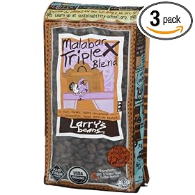 Larry's Beans Fair Trade Organic Coffee, Malabar Triple X Blend, Whole Bean, 12-Ounce Bags (Pack of 3)