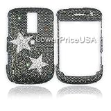Blackberry Bold 9000 Genuine Swarovski Crystal (7ss) Black and White Star Design Faceplate Cover Case