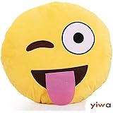 1 X Ciamlir Soft Emoji Smiley Emoticon Yellow Round Cushion Pillow Stuffed Plush Toy Doll (2)