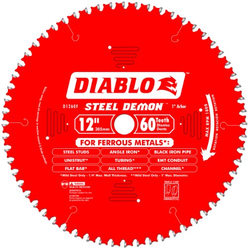 Freud D1260F Diablo Ferrous Cutting Saw Blade - Mild Steel- Low RPM- 12 inch x 60t TCG Perma-Shield Coated