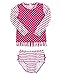 RuffleButts Infant / Toddler Girls Berry Striped Polka LS Rash Guard Bikini