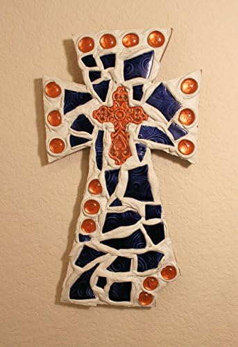 Collectible Mosaic Wall Cross, Item # S-801, 13.5 in. x 7 in., Cobalt Blue and Copper Color, handmade