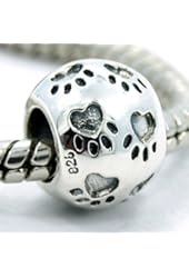 .925 Sterling Silver Round Paw Print Bead Charm