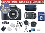 Canon EOS Rebel Kiss X4 (T2i/550D) EF-S 18 MP Digital Camera with Canon EF 28-135mm f/3.5-5.6 IS Standard Zoom Lens + Canon 75-300mm Zoom Lens + High Capacity Li-Ion Battery + 8 GB Memory Card + 50 Titanium Anodized Tripod + 6 Piece Accessory Kit + Deluxe Padded Camera Bag + Multi-Coated Glass UV Filter + Multi-Coated Glass Polarizer Filter + Multi-Coated Glass FLD Filter + 3 Year CELLTIME Extended Warranty (Japan Made)