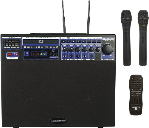 VocoPro DVD-SOUNDMAN 80W Multi-Format 4 Channel Portable Sound System with 2 Channel Wireless Mic Module