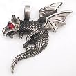 Red Rhinestone Eye Dragon Whelp Pewter Pendant Necklace