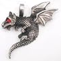 Red Rhinestone Eye Dragon Whelp Pewter Pendant Necklace