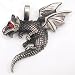 Red Rhinestone Eye Dragon Whelp Pewter Pendant Necklace
