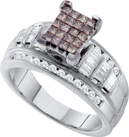 14k White Gold Ring 1ct Captivating Chocolate Diamond Center & Sparkling White Diamond Outskirts Stunning Clarity