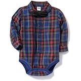 オールドネイビー OLD NAVY/ プラッドボウタイボディスーツ ブループラッドトップ ロンパース長袖 0～3ヶ月【並行輸入】