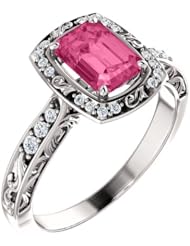 Platinum 7.00x5.00mm Emerald Cut Pink Tourmaline and Diamond Ring -- LIFETIME WARRANTY