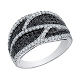 White and Black Diamond Cocktail Ring 1.11 Carat (ctw) in 14K White Gold