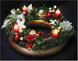Christmas Advent Ring with Light Candles & Santa Face Decorations