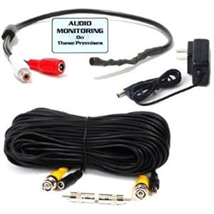 VideoSecu High Sensitive Preamp Microphone Kit for Security Audio Sound Voice Monitoring Recording Free 50 Feet Cable Power Supply and Warning Decal WE6