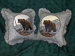 Wild Bear 16" Zippered Throw Pillow Set Includes 2 Pillows with the Wild Bear standing on a ridge