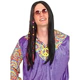 Hippie 60s Black wig with braids and beads 51X5Q1 WHKL. SL160 Hippie 60s Black wig with braids and beads