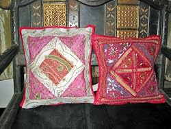Gift for Mom-2 Pink Zardozi Sari Toss Pillow Cushion Covers