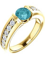 18K Yellow Gold 6.00mm Round Cut Zircon and Diamond Ring -- LIFETIME WARRANTY