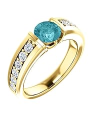 10K Yellow Gold 6.00mm Round Cut Zircon and Diamond Ring -- LIFETIME WARRANTY