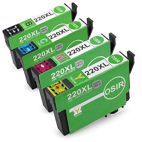 OSIR Epson 220 Ink Cartridge for 1 Set High Yeild Compatible with Epson WF-2650 WF-2630 WF-2660 XP-320 XP-420 XP-424(1-Black,1-Cyan,1-Magenta,1-Yellow)
