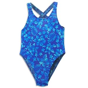 Tidepools Swimwear - Girls One Piece Flower Swimsuit, Navy