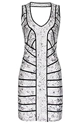 Sexy V-neck Sleeveless Above the Knee General Print Cutout Polyester/Spandex Bandage Dress 