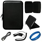 IMAGE OF Black EVA Carbon Fiber Durable Protective Hard Cube Carrying Case with Soft Lushly Interior Fur Padding for Amazon Kindle / Amazon Kindle Touch / Amazon Kindle Touch 3G 6 inch e-Ink Display Screen e-Readers (Fits all 2011 Kindle e-Readers) + Black Micro USB Car Charger + Black Micro USB Sync Data Cable + SumacLife TM Wisdom Courage Wristband (Kindle NOT INCLUDED)