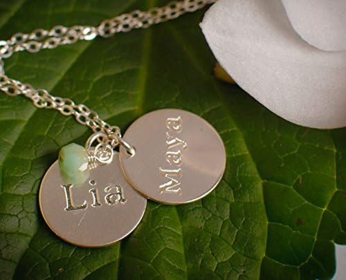 Personalized Sterling Silver Two Name Necklace On Disc with Birth Month Charm with 2 or More Names