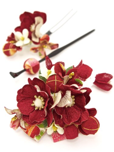 髪飾り 3点セット 成人式 振袖 花 和柄 リボン 赤 和装