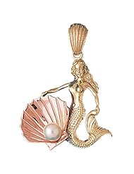 CleverEves 14K Gold Pendant Two Tone Mermaid with Shell and Pearl 16.8 - Gram(s)