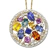 14k Yellow Gold Multi Gemstone and Diamond Medallion Pendant