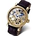 Rougois Mechanique Gold Skeleton Watch Brown leather band